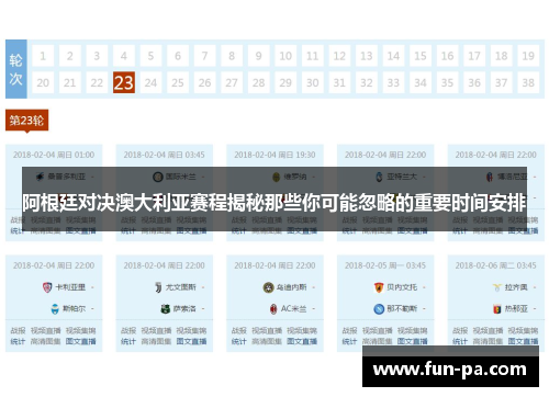 阿根廷对决澳大利亚赛程揭秘那些你可能忽略的重要时间安排 阿根廷对决澳大利亚赛程揭秘那些你可能忽略的重要时间安排